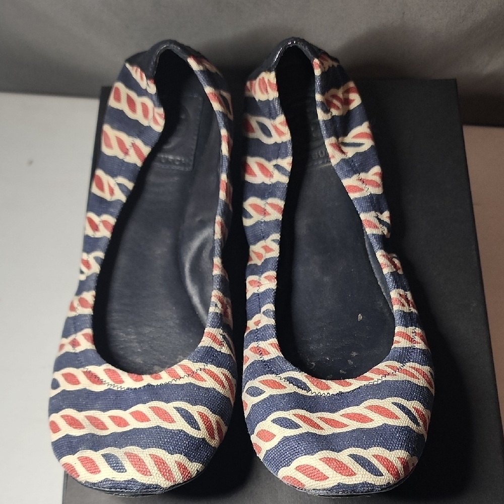 Tory Burch Blue and Red Chain Flats